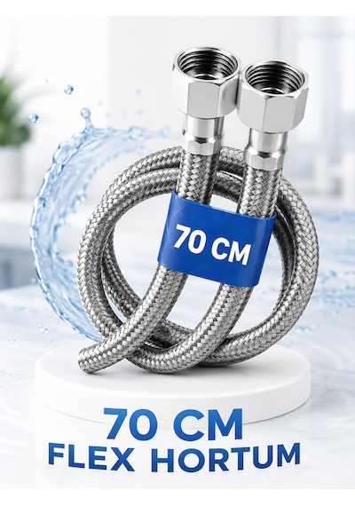 70 Cm Paslanmaz Çelik Örgülü Flex Hortum 3/8 X3/8 Klozet Ve Taharet Musluğu İçin Dayanıklı Bağlantı Hortumu
