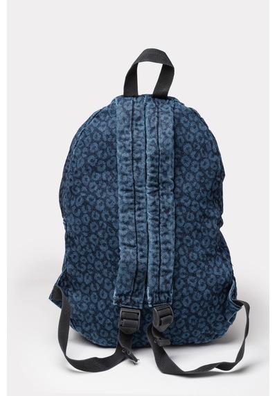 İcone Bag Icone Unısex Sırt Çantası, Yıkamalı Denim Çanta, Fermuar Kapamalı, Kot Sırt Çantası Leopar