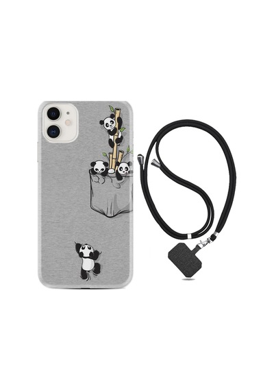 Iphone 11 Uyumlu Kılıf Silikon Desen Boyun Askılı Pandalar 1798