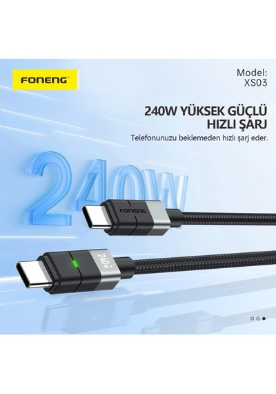 Xs03 240w 200 Cm Pd Type-c Şarj Kablosu Siyah