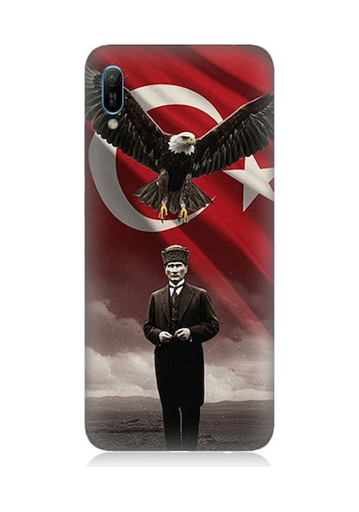 Huawei Y6 2019 Uyumlu Kartal Bayrak Ve Mustafa Kemal Atatürk Desenli Silikon Kılıf Çok Renkli