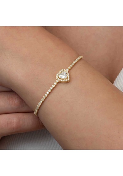Gümüş Gold Kalpli Su Yolu Bileklik Çok Renkli