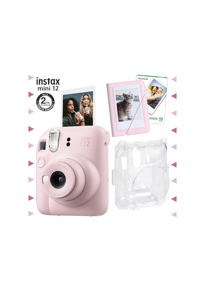 Fujifilm Instax Mini 12 Fotoğraf Makinesi + 10'lu Film + Mini Albüm + Şeffaf Kılıf Seti Pembe