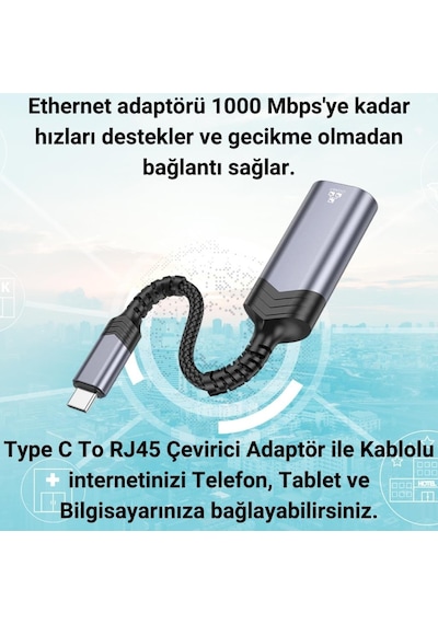 Coofbe 1000 Mbps Type-c To Rj45 Dönüştürücü Type-c Otg Type-c İnternet Dönüştürücü Hub Lan Adaptör