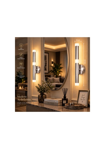 Mylüx Lina Aplik Krom 220v Elektrikli Led 35 Cm Modern Dekoratif Duvar Aydınlatma Gümüş Gümüş