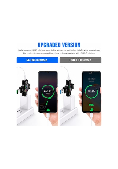 12'si 1 Arada Usb & Type-c Dijital Güç Ölçer Test Cihazı Voltaj, Akım, Watt, Kapasite Ölçer Pd/qc Uyumlu