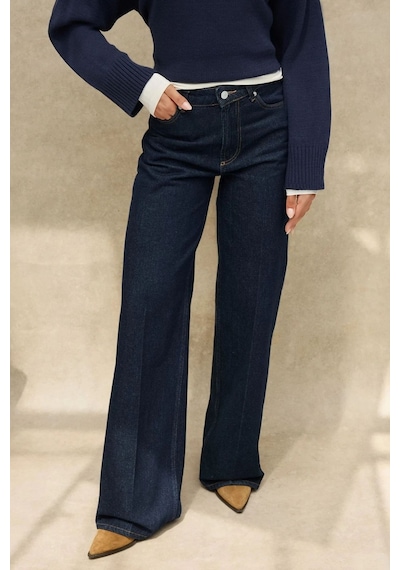 Hiccup Geniş Paça Raw Kot Pantolon Koyu Mavi Denim