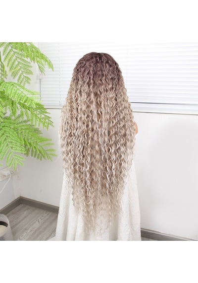 Afro Dalga Rus Kumralı Beyaz Platin Ombreli Işıltılı Fiber Sentetik Tül Peruk - Elm-01-582347 Karışık - Çok Renkli