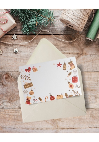 Yılbaşı Süsleri Temalı Kartpostal Seti, Yeniyıl, Tebrik, Hediye V