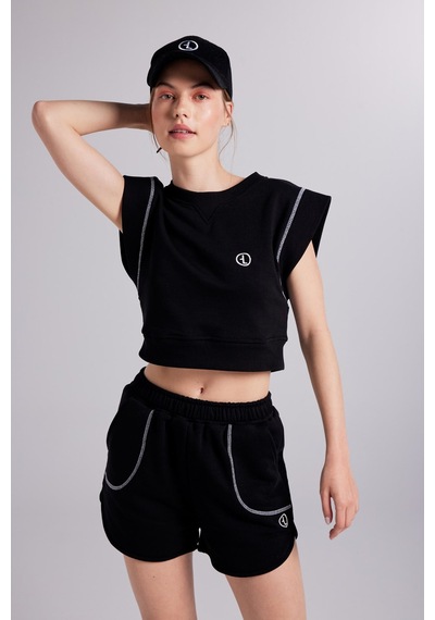 Holly Lolly Crop Kesim Kontrast Dikişli Rhode Tshirt Siyah