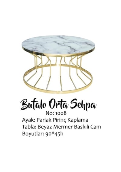 Brc Bufalo Sehpa Orta Model 1008 Beyaz Mermer Temper Cam Metal