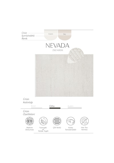 Cool Halı Nevada 2502 Krem Bej Modern Kabartmalı Yumuşak Dokulu Düz Renk Salon Oturma Odası Halısı