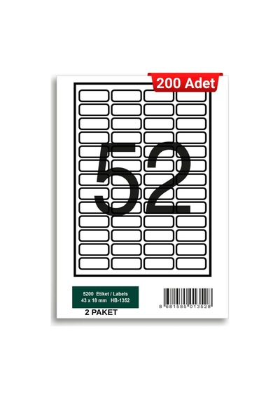 Herboy Hb-1352 43 X 18 Mm A4 Baskılı Laser Etiket 200 Adet