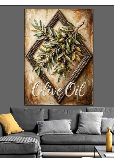 Zeytin Dalı Ve Olive Oil Yazısı Dekoratif Kanvas - Mdf Ahşap Tablo