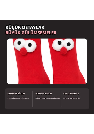Genel Kutulu 3d Gözlü Ponponlu Soket Çorap 6'lı Set Kırmızı Sarı Pembe Ren Çok Renkli / 36-44 / 6 Adet Çok  Renkli