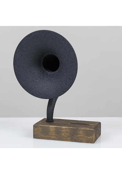 Akustik Gramofon Eskitme Gold Ahşap Gövde / Siyah Metal Başlık