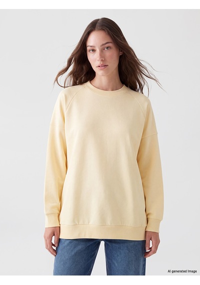Lcw Modest Bej Oversize Kadın Kalın Sweatshirt Tunik