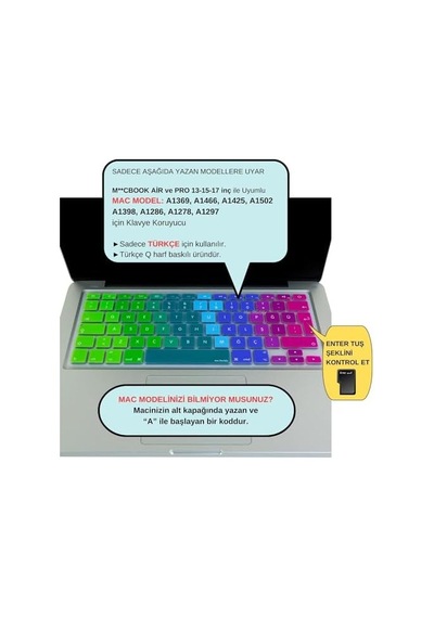 Macbook Klavye Koruyucu Türkçe Q Silikon Uyumlu Dazzle Desenli Air 13 İnç A1466 A1369 Pro 13 İnç A1502 A1425 Pro 15 İnç A1398 A1286 Pro 17 İnç A1297 Pembe Yeşil