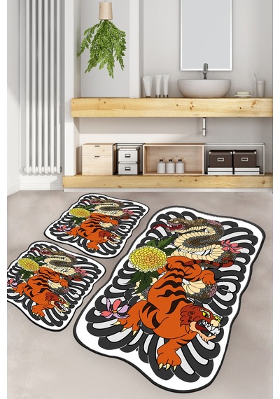 WILD ANIMALS DJT 3 LU SET Banyo Halısı Banyo Paspası Çok Renkli