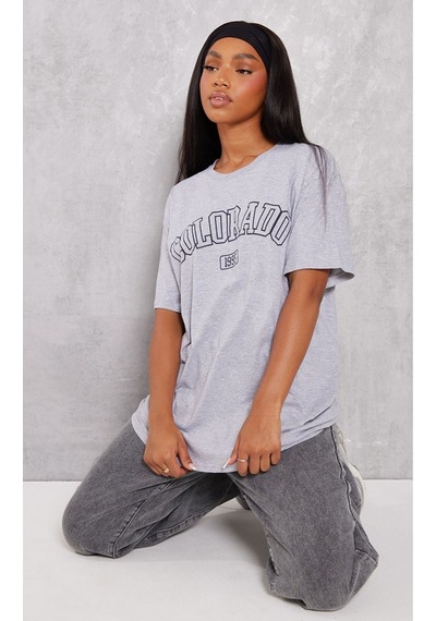 Colarado 1995 Süprem T-shirt - Gri Baskılı Oversize Bisiklet Yaka Kısa Kol Tişört Gri