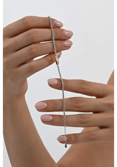 925 Ayar Gümüş Altın Yaldız Ve Rodyumlu Gün Işığı Gümüş Su Yolu Bileklik Barcode Gümüş