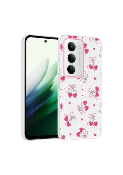 Xiaomi Redmi 15 Kılıf Kamera Korumalı Desenli Zore Klip Kapak Xiaomi Redmi 15 Zore - Kalpli Kiraz