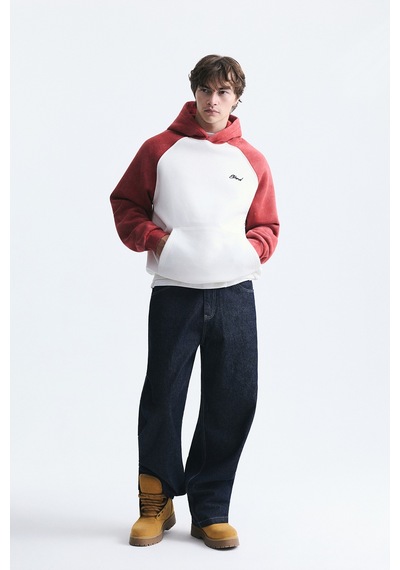 Vamos Renk Bloklu Kapüşonlu Sweatshirt Kırmızı