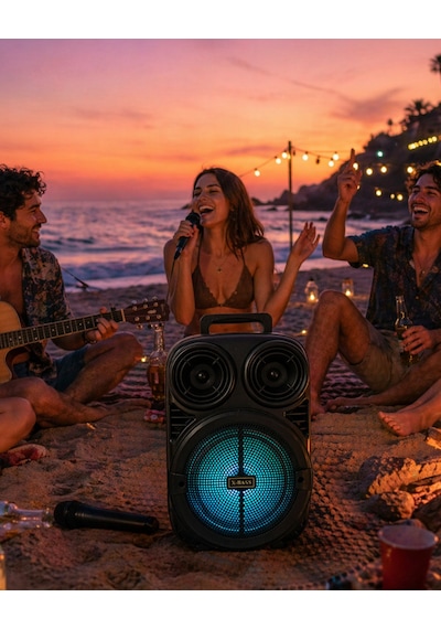 Taşınabilir Bluetooth Speaker Mikrofonlu Karaoke Hoparlör Rgb Işıklı 6.5 İnç Güçlü Ses - Lisinya