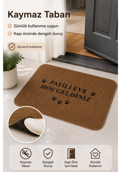 Hoşgeldiniz Desenli Kapı Önü Halı Paspas 40 X 60 Cm Bej