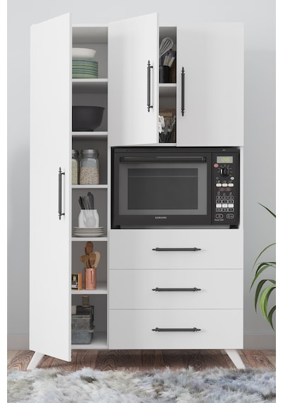 AE-2074 Aras Beyaz Çok Amaçlı Mutfak Dolabı&Banyo Dolabı,Kiler, 3 Kapaklı, 3 Çekmeceli, Fırın bölme Beyaz