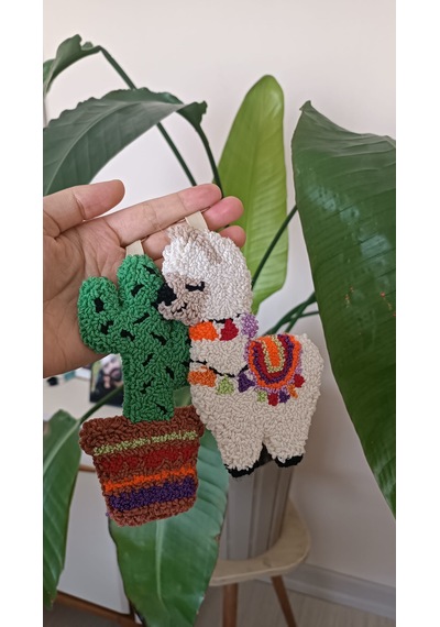 2'li Lama - Kaktüs Anahtarlık Charm Çok Renkli
