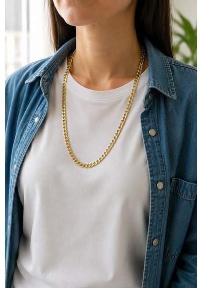 Xp 14k Renkte Unisex Golden Aura Paslanmaz Çelik Gold Renk Uzun Gurmet Zincir Kolye 55+5 Cm Renkli