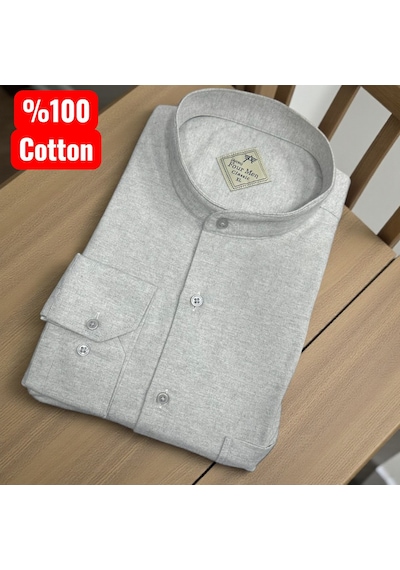 Klasik %100 Cotton Uzun Kollu Hakim Yaka Gömlek Regular Kalıp Krem