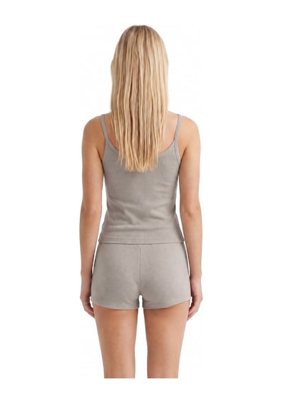 Cottonill Premium - Neat Collection Gri Rib Dokulu İnce Askılı Modal Viskon Şortlu Kadın Pijama Takımı