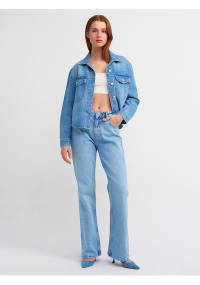 Dilvin Düşük Bel Flare Denim Pantolon Mavi