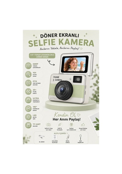 Robeve Y11 68mp 180 Döner Ekranlı Mini Selfie Kamera 16x Zoom Dijital Fotoğraf Makinesi