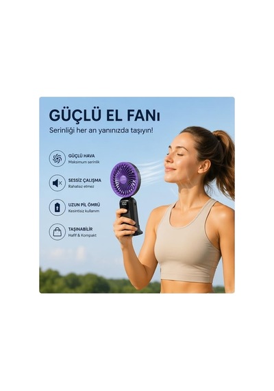 Robeve Aufn19 5 Kademeli Güçlü El Fanı Mini Fan Şarjlı Taşınabilir Mini Vantilatör, Dijital Ekranlı, Sessiz Çalışma, Uzun Pil Ömrü, Masaüstü & El Tipi Kullanım Siyah