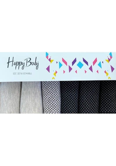 Happy Body (Art...: 13371-1G) Erkek Penye Pamuklu 6 Çift Kutulu Gri Melanj - Siyah