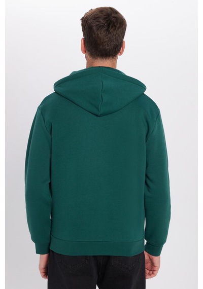 Tudors Unisex Relax Fit Rahat Kesim Pamuklu İçi Polarlı Yarım Fermuarlı Haki Kapüşonlu Sweatshirt-32460 Haki