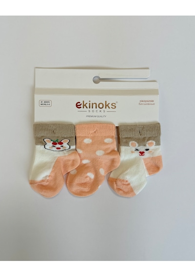 Ekinoks Socks Rabi 3'lü Kız Bebek Patikli Çorap Seti - Turuncu Turuncu