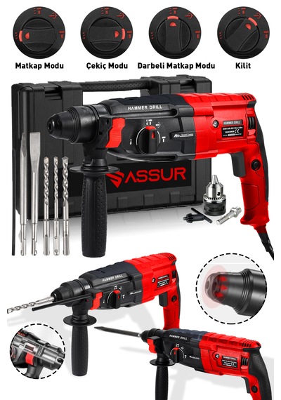 Assur ASR503 2-28MM 850W Darbeli Kırıcı Delici Hilti Kırmızı