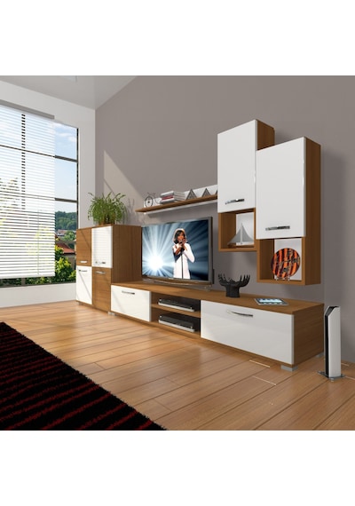 Decoraktiv Eko 6da Mdf Dvd Tv Ünitesi Tv Sehpası - Ceviz Beyaz Ahşap - Beyaz
