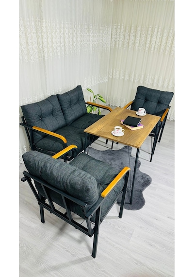 Madame Home Kadife Balkon, Bahçe,teras,cafe - Salon - Metal Kanepe Koltuk Takımı - 2+1+1 + Masa Antrasit Madame Home Kadife Balkon, Bahçe,teras,cafe - Salon - Metal Kanepe Koltuk Takımı - 2+1+1 + Masa Antrasit