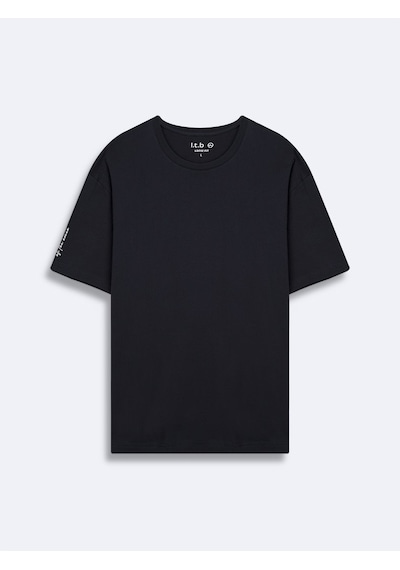 Minimal Baskılı Relaxed Lacivert T-shırt