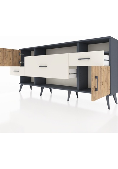 Arges Konsol 3 Raflı 3 Çekmeceli 2 Kapaklı 176x30x83 Antrasit-çam/aytaşı Çam/aytaşı Arges Konsol 3 Raflı 3 Çekmeceli 2 Kapaklı 176x30x83 Antrasit-çam/aytaşı Çam/aytaşı