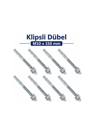 Klipsli Dübel M10x150 Mm 8 Adet Set Güçlü Tutuş Beton Tuğla Uyumlu Dayanıklı Çelik Vida