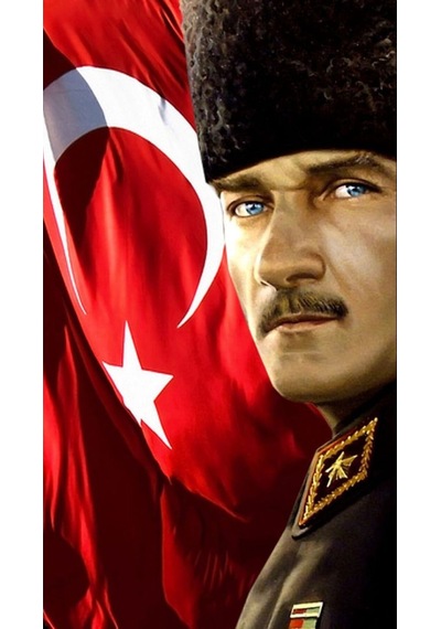 Gazi Mustafa Kemal Atatürk Portresi Türk Bayrağı Temalı Cam Tablo