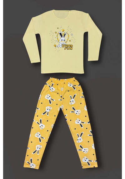 Genel Pamuklu İnterlok Kadın Pijama Takımı Sarı