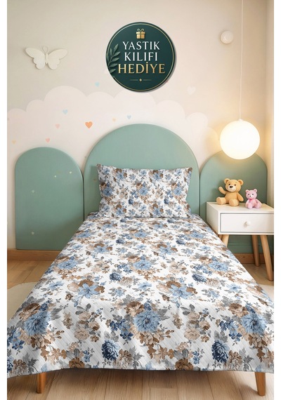 Çiçekli Mavi Otantik Tek Kişilik Pike Takımı - Vintage Floral Yazlık Kapitone Yatak Örtüsü 160x220cm Ayazlı Halı Kıyımı