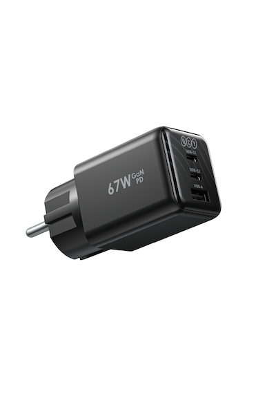 67w 3 Portlu Gan Hızlı Şarj Adaptörü - 2x Type-c + 1x Usb-a Şarj Cihazı Siyah